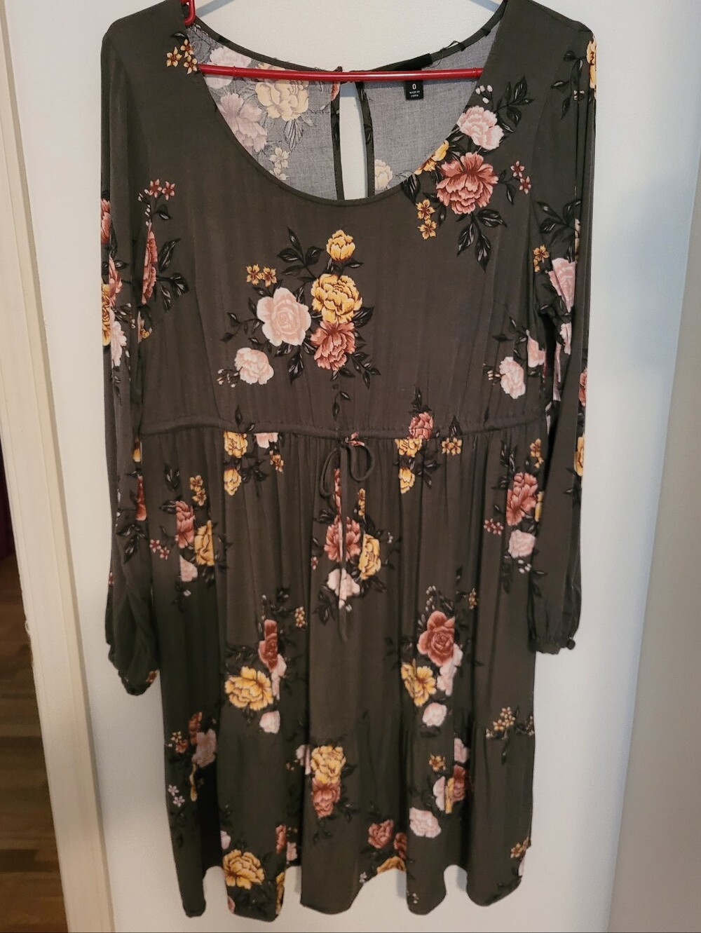 torrid Olive Floral Scoop Neck Dress with Pink & Mustard Blooms